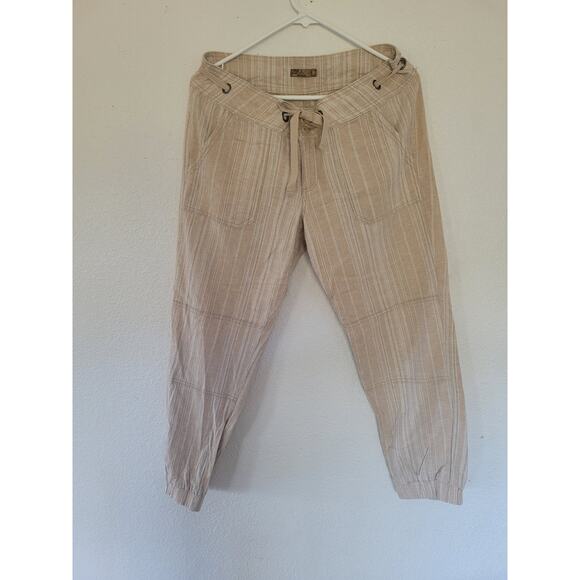 PrAna‎ Women's Woven Cream Jaw String Joggers Striped Pants size 10 #P3 - Picture 1 of 4